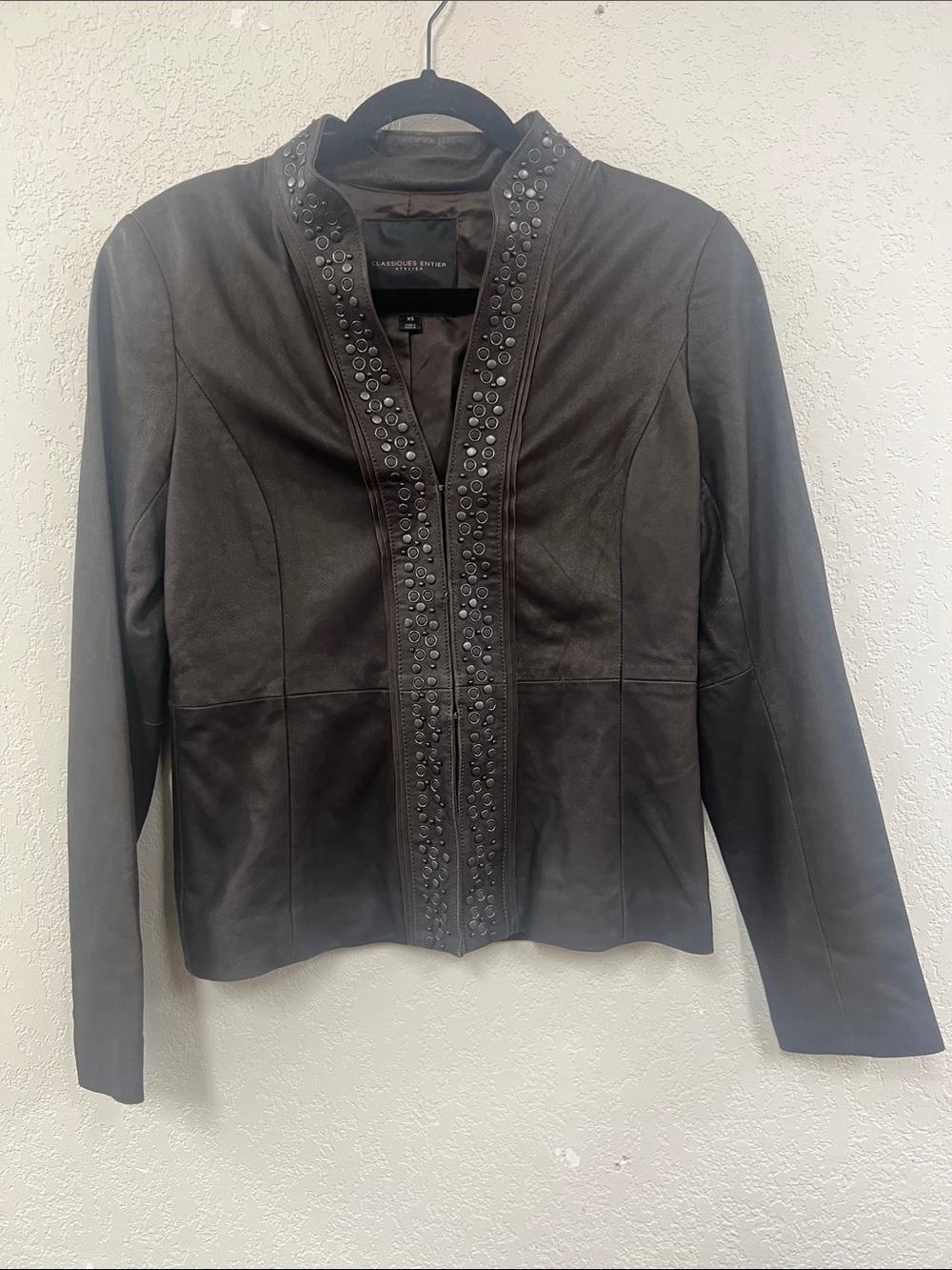 Women's Brown Classiques Entier Leather Embellished Jacket